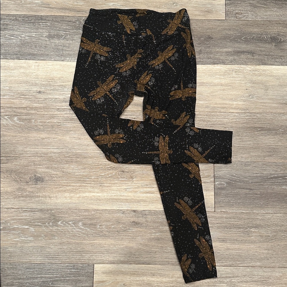 LuLaRoe Black and Orange Dragonfly Leggings